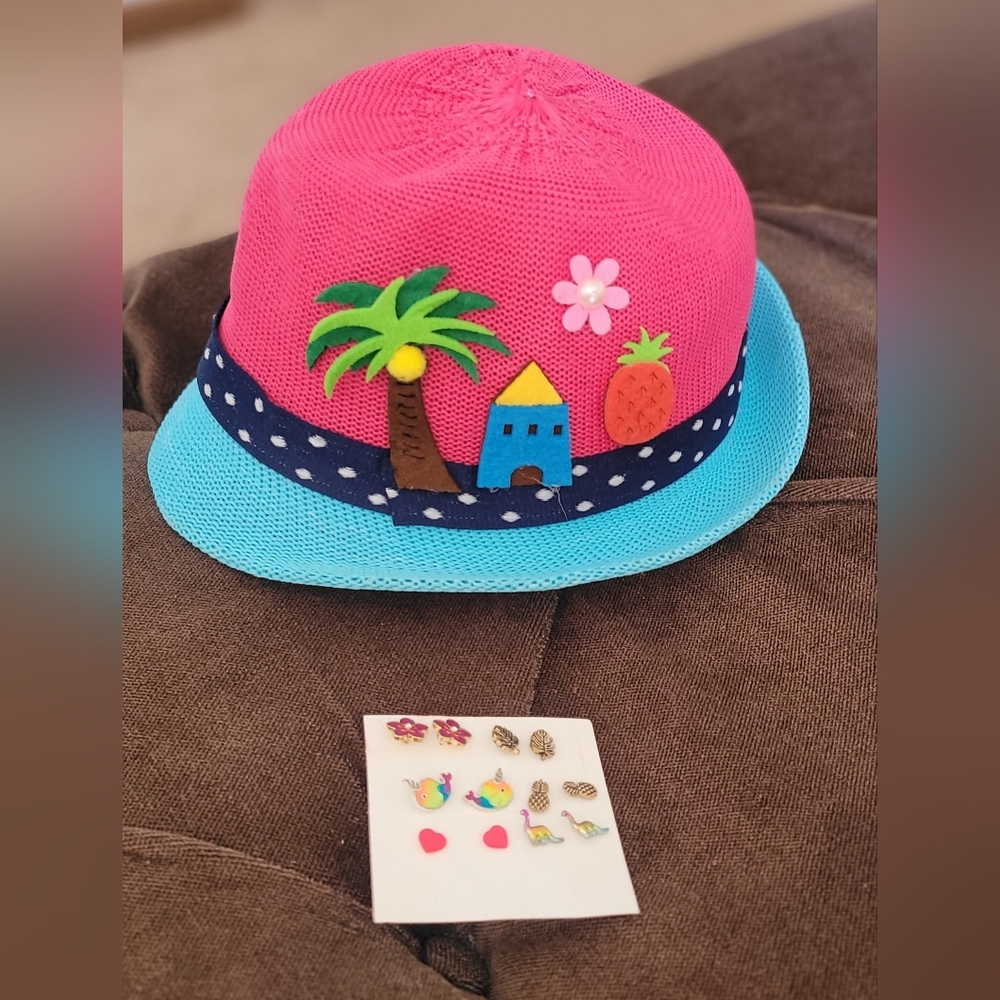 BD.Y Summer Beach Sun Hat & Six Earrings For Kids